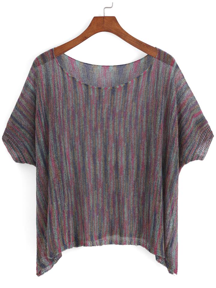 Romwe Short Sleeve Vertical Striped Top