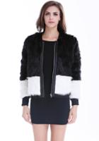 Romwe Faux Fur Black And White Coat