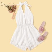Romwe Tiered Layer Shirred Halter Romper