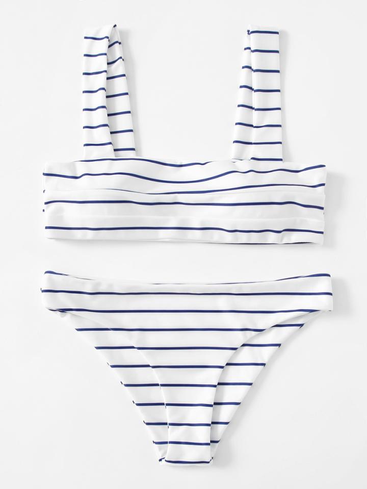 Romwe Striped Print Bikini Set