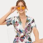 Romwe Plants Print Top With Shorts