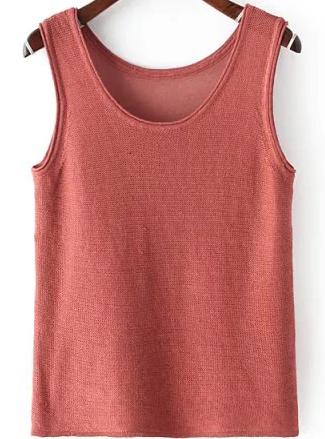 Romwe Round Neck Slim Brown Tank Top