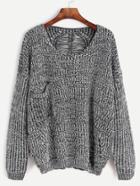 Romwe Grey Drop Shoulder Hollow Pocket Sweater