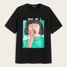 Romwe Guys Slogan And Cartoon Print Tee