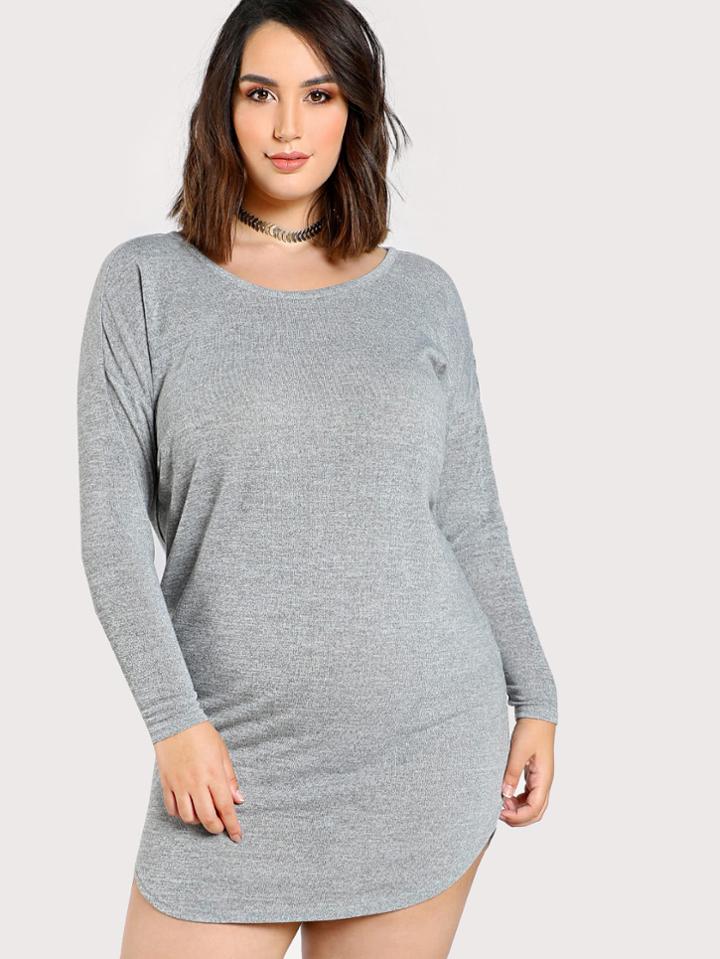 Romwe Heather Knit Dolphin Hem Tee Dress