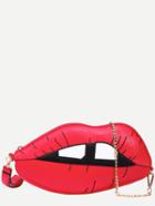 Romwe Red Lip Shaped Wristlet Bag With Chain