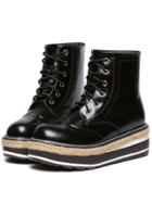 Romwe Black Round Toe Lace Up Heavy-bottomed Boots