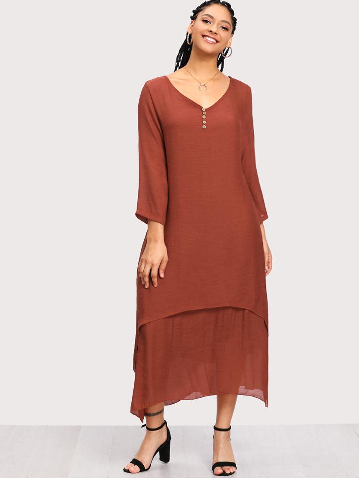 Romwe Button Front Hanky Hem Dress