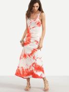 Romwe Orange Tie-dye Sleeveless Dress