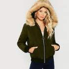 Romwe O-ring Zip Up Faux Fur Contrast Hooded Puffer Coat