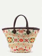 Romwe Flower Pattern Straw Bag With Faux Leather Handle