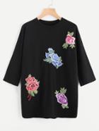 Romwe Embroidery Applique Tee Dress