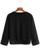 Romwe Dip Hem Pocket Black Sweatshirt