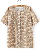 Romwe Round Neck Paisley Print Apricot Top