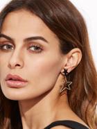 Romwe Gold Star Circle Hollow Out Asymmetrical Earrings