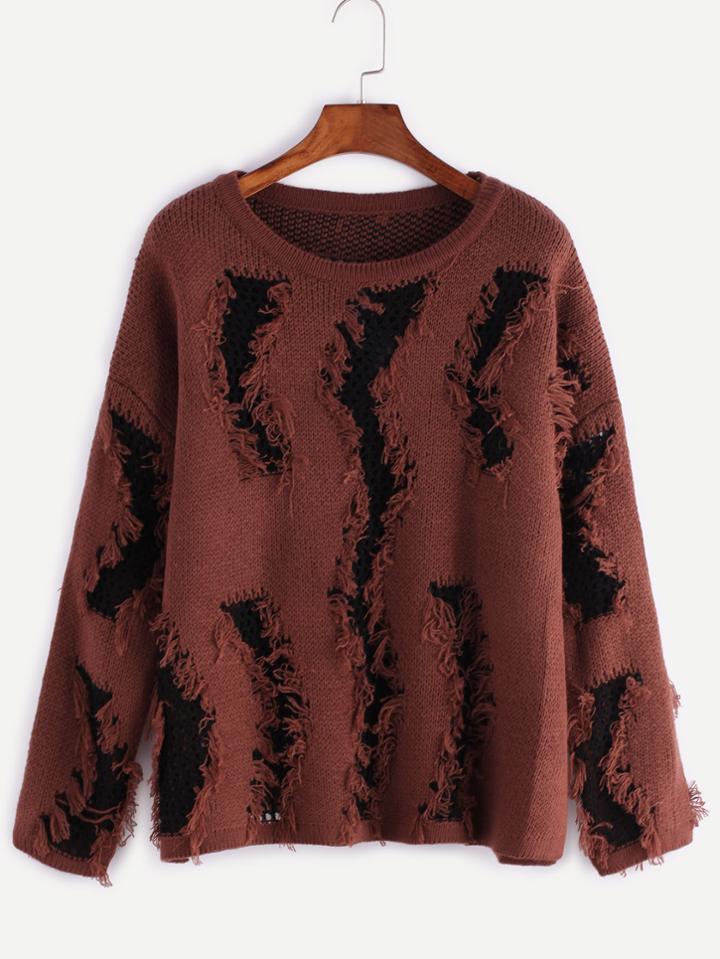 Romwe Drop Shoulder Ripped Sweater