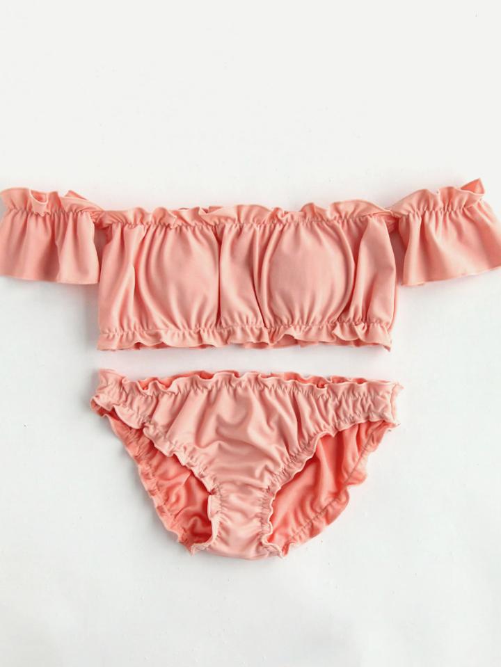 Romwe Lettuce Edge Off The Shoulder Bikini Set