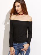 Romwe Black Off The Shoulder Ribbed T-shirt