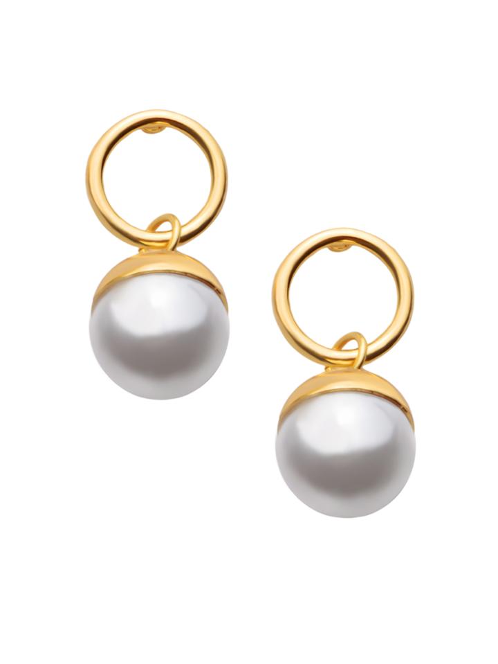 Romwe Gold Faux Pearl Pearl Pendant Hoop Studs
