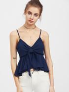 Romwe Zip Side Knot Overlay Peplum Cami Top
