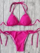 Romwe Hot Pink Side Tie Triangle Bikini Set