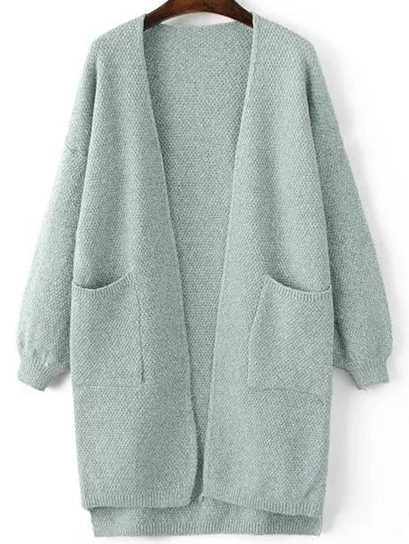 Romwe Green Lantern Sleeve Long Cardigan With Pockets