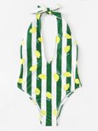 Romwe Fruit & Block Striped Print Plunge Neckline Swimsuit