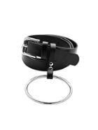 Romwe Black Faux Leather Buckled Thin Belt With Hoop