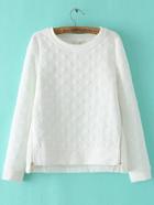 Romwe White Polka Dot Zipper Side High Low Sweatshirt