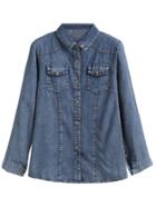 Romwe Dark Blue Pockets Denim Shirt