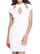 Romwe Short Sleeve Hollow Slim White Dress
