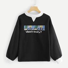 Romwe Contrast Collar Cartoon Print Sweatshirt