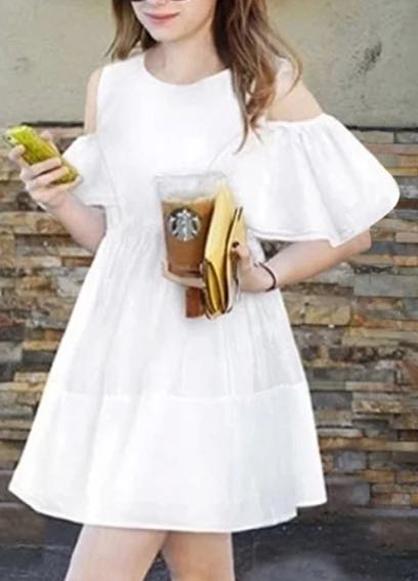 Romwe Open Shoulder Ruffle Flare Dress