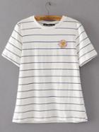 Romwe White Striped Short Sleeve T-shirt