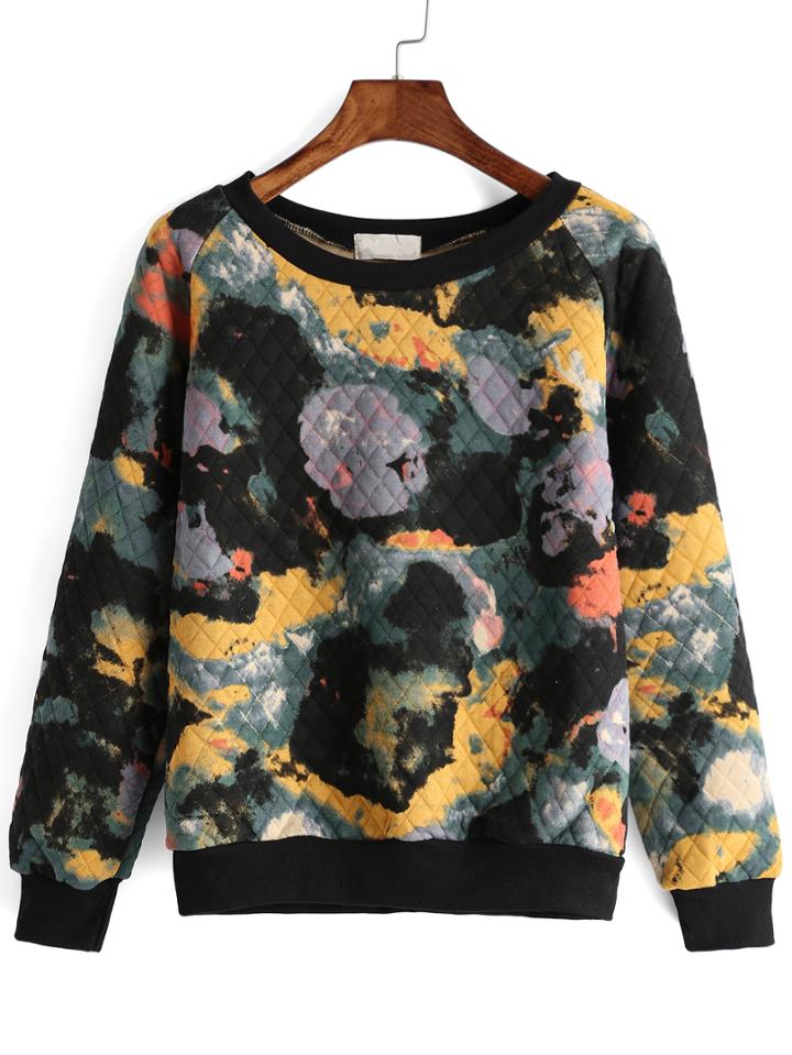 Romwe Abstract Print Patchwork Sweatshirt