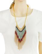 Romwe Tassel Beads Chain Necklace