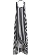 Romwe Halter Vertical Striped High Low Dress