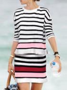 Romwe Multicolor Striped Top With Elastic Waist Skirt