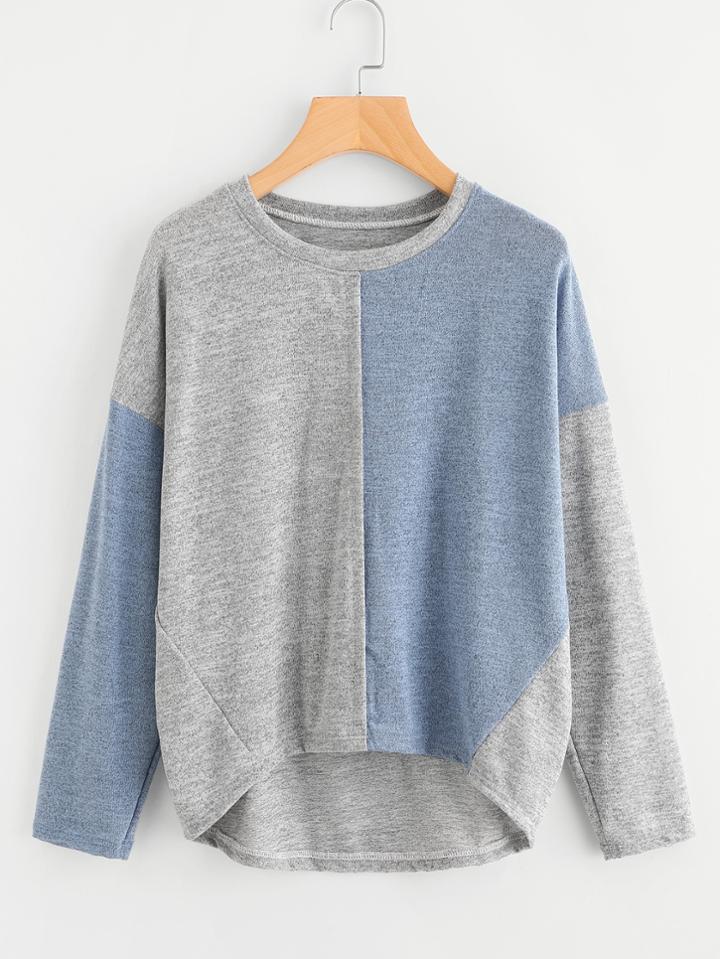 Romwe Drop Shoulder Color Block Dip Hem T-shirt