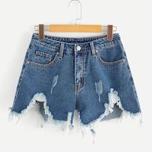 Romwe Asymmetrical Raw Hem Denim Shorts