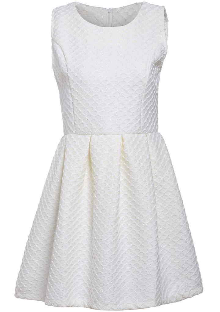 Romwe Sleeveless Grid Pleated White Dress