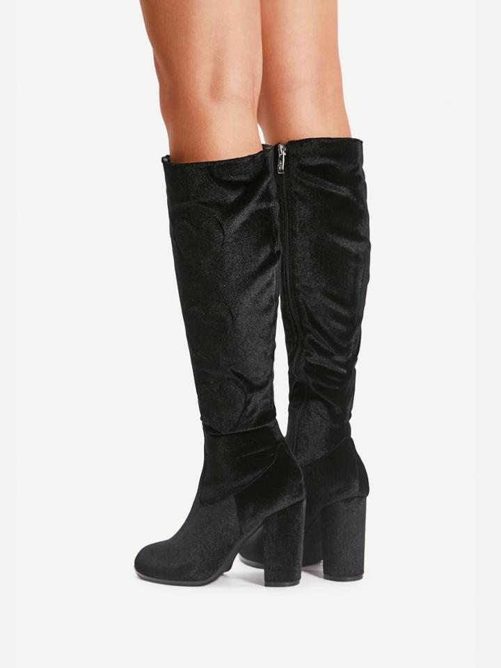 Romwe Heart Pattern Knee High Boots