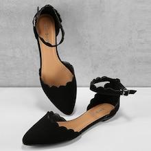 Romwe Scallop Trim Ankle Strap Flats