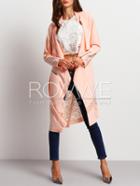Romwe Pink Long Sleeve With Lace Trench Coat