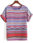 Romwe Tribal Print Red T-shirt