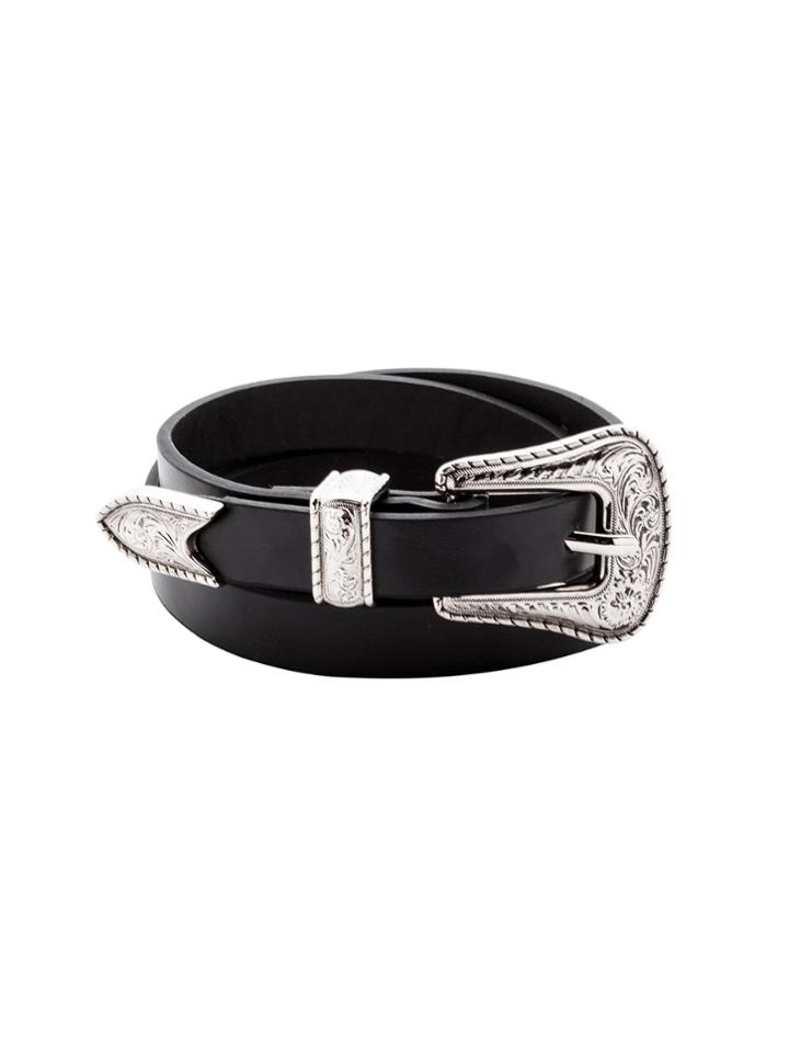 Romwe Black Faux Leather Carved Buckle Belt