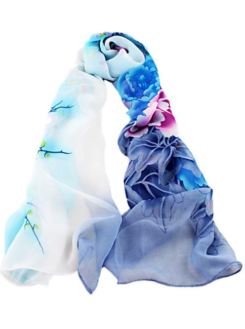 Romwe Blue Gradients Floral Scarves