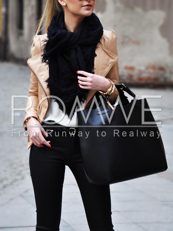 Romwe Apricot Long Sleeve Zipper Ruffle Jacket