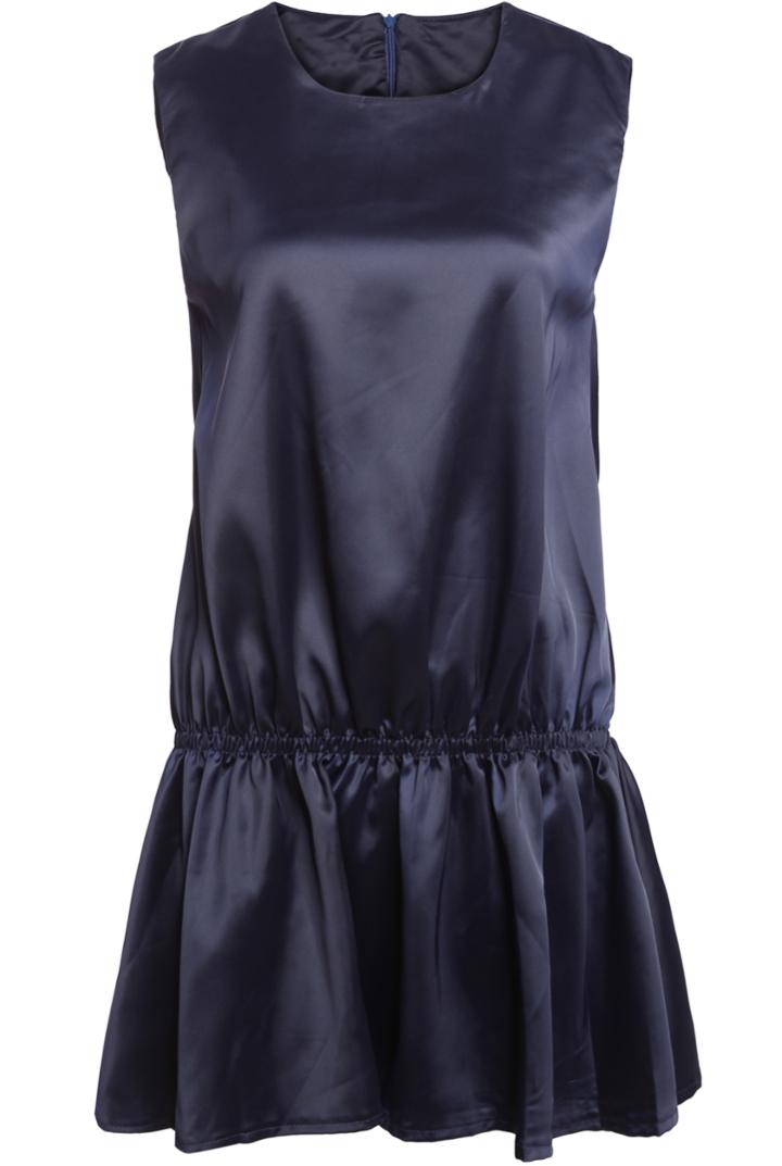 Romwe Sleeveless Ruffle Slim Navy Dress