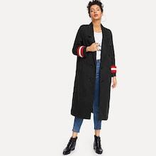 Romwe Striped Panel Sleeve Double-breasted Coat